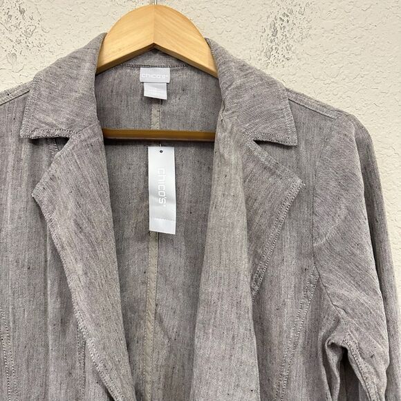 NWT CHICO'S L/S Linen-Blend Stretch Moto Jacket in Espresso - Picture 3 of 12